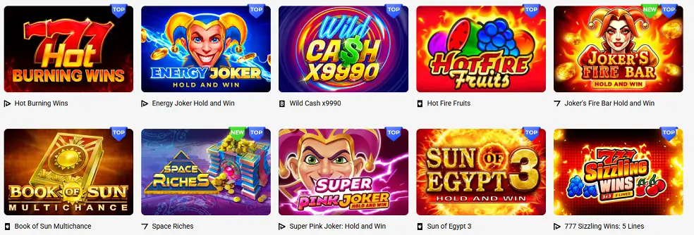 Lista gier Slottica Casino