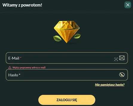 Menu logowania Lemon Casino