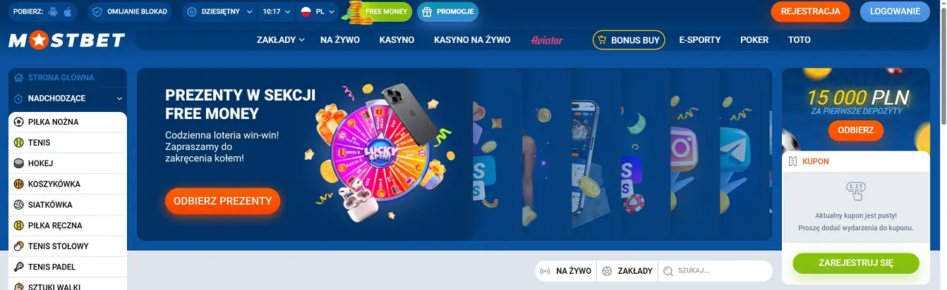 Menu główne MostBet