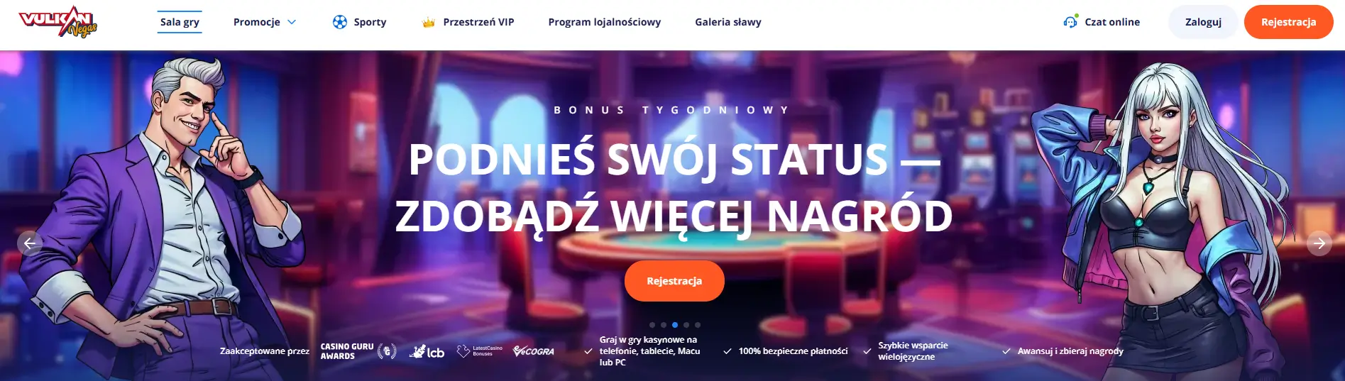 Menu główne Vulkan Vegas