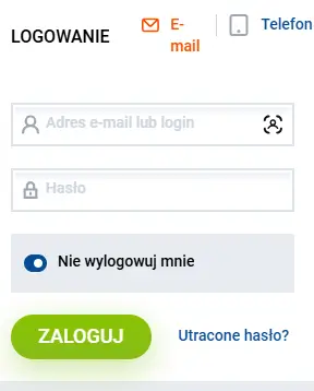 Menu logowania MostBet